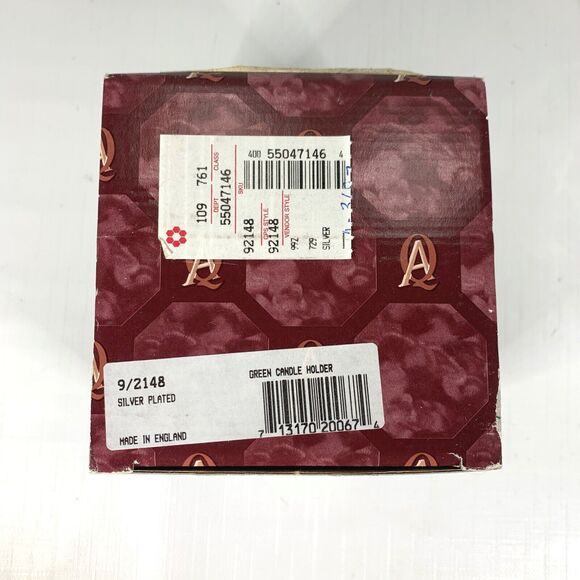 Silver Plated Christmas Candle Holder Green Glass Metal Filigree Made England - Picture 6 of 7